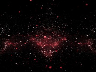Poster - Red particles swirl and twinkle against a deep black backdrop, reminiscent of a distant galaxy. This celestial dance captivates with its vibrant hues and dynamic movement.