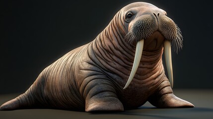 43. **Cute 3D model of a baby walrus with large tusks and a wrinkled face