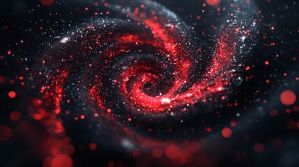 Poster - In a mesmerizing display, swirling red particles swirl and twinkle against a deep black void, creating an enchanting cosmic spectacle that evokes wonder and curiosity.