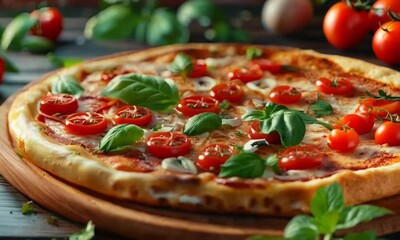 Poster - Gourmet pizza with assorted toppings, Video