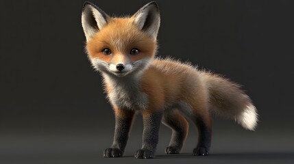 31. **Detailed 3D model of a baby fox with a bushy tail and curious expression