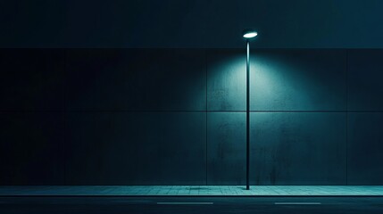 Wall Mural - minimalist cityscape at night with a single streetlight casting a pool of light on an empty sidewalk