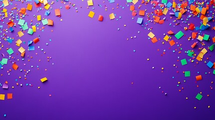 Colorful confetti on a purple background.