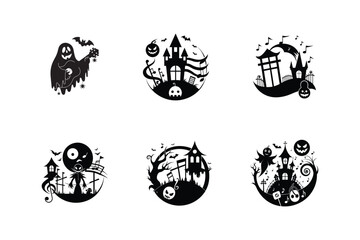 Wall Mural - set of Halloween music vector, silhouette, logo, icon design on white background 