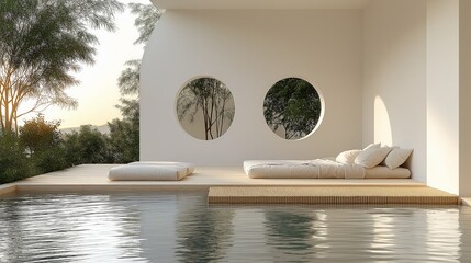 Poster - outdoors living room by the pool in a luxury home