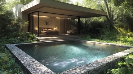 Poster - outdoors living room by the pool in a luxury home