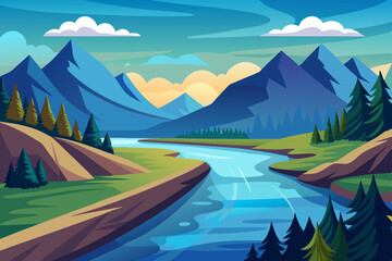 Wall Mural - River between hills and forests