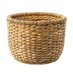 A close-up view of an empty woven wicker basket. Ideal for storage, decoration, and home organization. Beautiful natural texture.