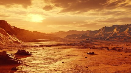 Wall Mural - landscape on planet mars, scenic desert scene on the red planet