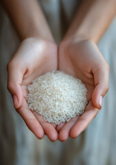 women's hands holding a handful of rice, international rice day, september 20, harvest, cereals, agriculture, asia, farm, organic, autumn, harvesting, chinese food, vegetarian food