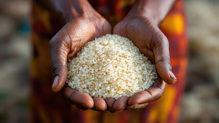 women's hands holding a handful of rice, international rice day, september 20, harvest, cereals, agriculture, asia, farm, organic, autumn, harvesting, chinese food, vegetarian food