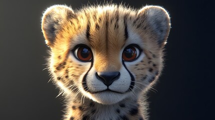 26. **Realistic 3D depiction of a baby cheetah with soft spots and curious eyes