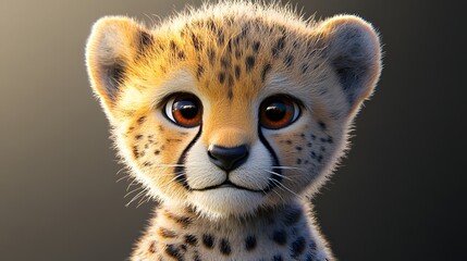 26. **Realistic 3D depiction of a baby cheetah with soft spots and curious eyes