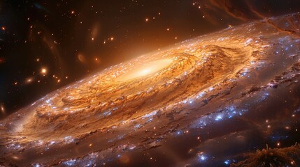 A spiral galaxy with visible arms and a glowing center 