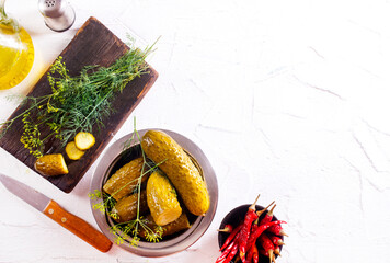 Wall Mural - picled cucumber in bowl, cucumber with dill