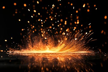 fire flame with sparks on black background , ai