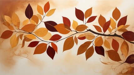 Wall Mural - Autumn branch with golden leaves, background, illustration