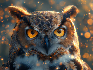 Wildlife photography, front view owl with sparkling eyes