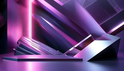 Dynamic Modern Abstract Geometric Design with Dark Purple Gradient and Metallic Shine for High-Tech Branding and Digital Art