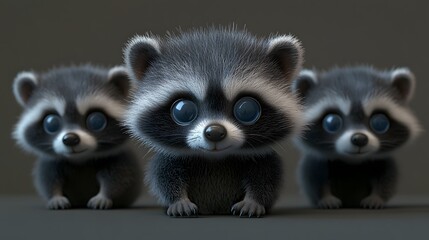 Wall Mural - 46. **Detailed 3D model of a baby raccoon with round eyes and a playful expression