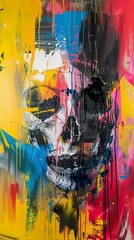 Wall Mural - Abstract skull painting in vibrant colors.