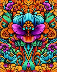 Sticker - Abstract Floral Pattern in Bright Colors