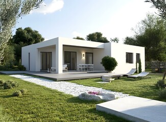 Modern White House with Garden Design