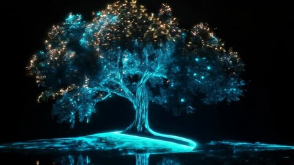 Wall Mural - glass tree with leaves shimmering with colors on the water