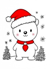 Wall Mural - Cute Christmas Bear Illustration with Red Hat and Ornament