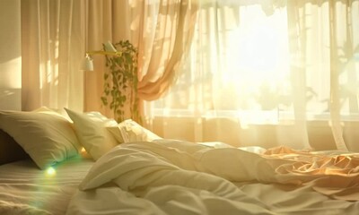 Poster - Romantic bedroom with soft colors and draped fabrics, Video