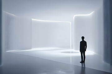 Wall Mural - Silhouette of a Man in a Modern White Room