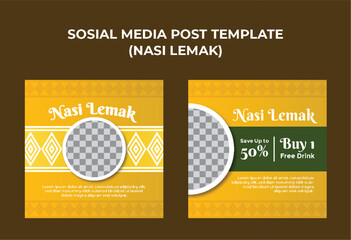 Vector social media post template nasi lemak