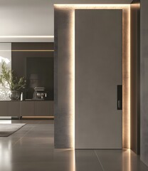 Minimalist Modern Interior Design with LED Lights and Beige Door