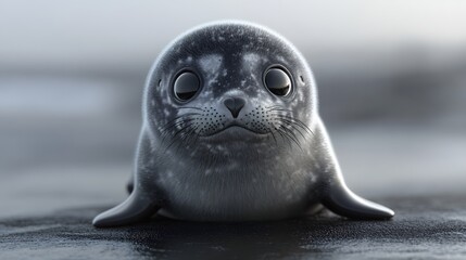 Wall Mural - 10. **3D depiction of a baby seal with big, round eyes and a curious gaze