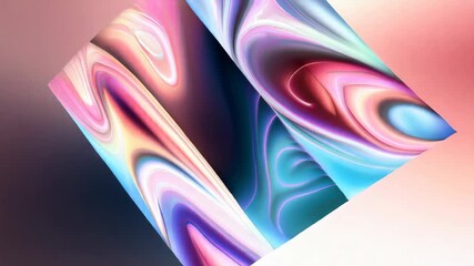 Poster - cube with iridescent pastel liquid textures on background