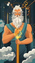 Greek god and goddess flat illustration, Zeus, the Father of Gods