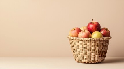 A basket of apples sits on a table