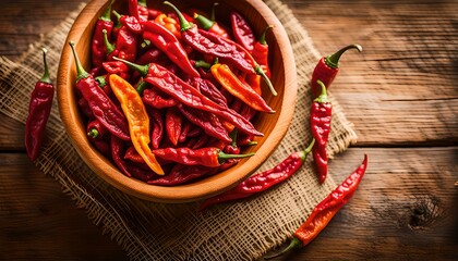 Wall Mural - Organic Dry Small Pequin Chili Peppers in a Bowl
