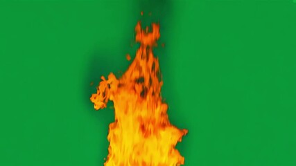 Poster - Fire burning on green screen background. Perfect for visual effects, compositing, and creative projects that require a realistic fire element