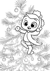 Sticker - Cute Cartoon Girl with Christmas Tree