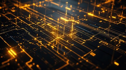 Poster - Abstract representation of digital circuitry with glowing lines in a futuristic design during nighttime