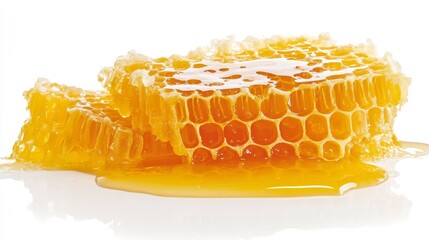 Poster - Honeycomb and Liquid Honey Isolated on White Background