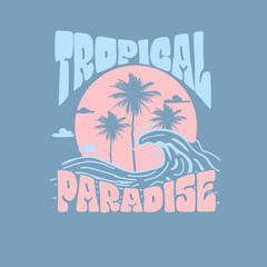 Wall Mural - Tropical Paradise ocean waves sunset palm tree graphic tee