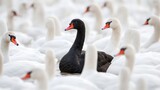 Black swan among white, different unique special leader identity, crowd leadership.