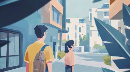 Couple Walking Through A City Street