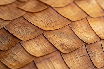 A detailed close-up of brown wooden scales in a patterned layout, showcasing texture and craftsmanship.