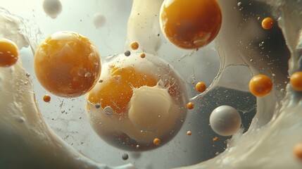 Poster - Abstract illustration of colorful floating spheres in motion, depicting fluid dynamics and energy in a dynamic environment