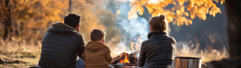 Wall Mural - A family gathered around a fire pit on Thanksgiving eve