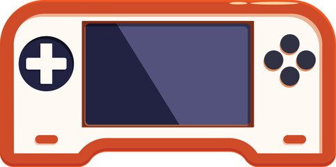 Poster - This cartoon illustration features an orange handheld gaming console, perfect for showcasing the excitement of mobile gaming