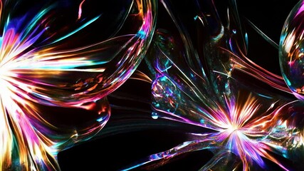 Poster - multi-colored soap bubbles with iridescent light on a black background